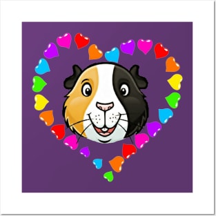 Rainbow Heart Guinea Pig Face Posters and Art